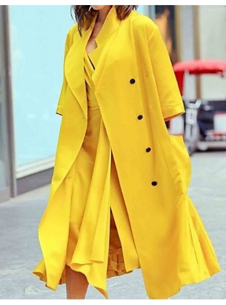 Boutique S Going out / Daily /Street chic / SophisticatedCoat,Solid Peaked Lapel Long Sleeve Winter Yellow
