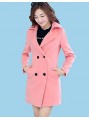 Women's Coat,Solid Long Sleeve Winter Pink / Red / Green Wool Medium