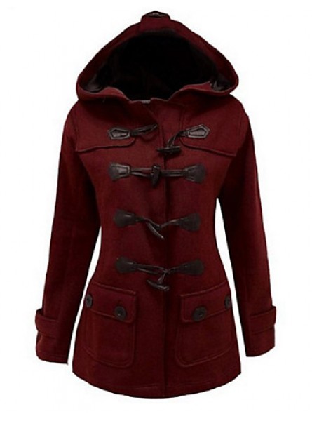 Women's Vintage Coat,Solid Hooded Long Sleeve Winter Red / Black / Gray Cotton Thick