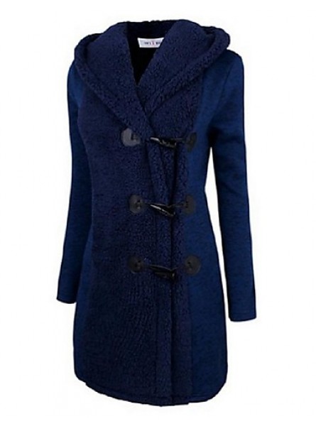 Women's Going out / Casual/Daily /Street chic / Chinoiserie Coat,Solid V Neck Long Sleeve Winter Blue BN0889