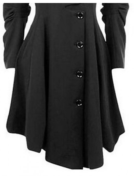 Women's Casual/Daily Coat,Solid Shirt Collar Long Sleeve Winter Gray Cotton Medium