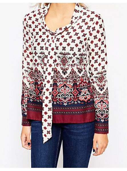 Women's Casual/Daily Simple Spring ShirtPrint Shirt Collar Long Sleeve Red Cotton / Polyester Medium