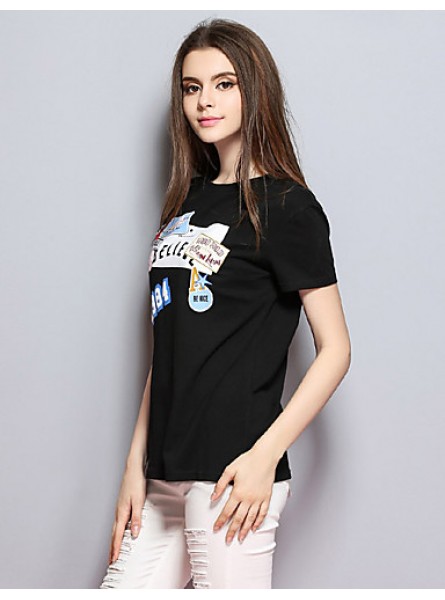 Women's Casual/Daily Simple Spring / Summer T-shirtPrint Round