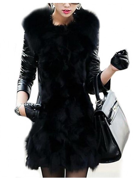 Women's Winter Fox Fur Leather Coat