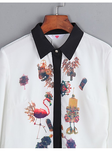 Women's Wild Commuter Contrast Color Stitching Print Long Sleeve Chiffon Shirt