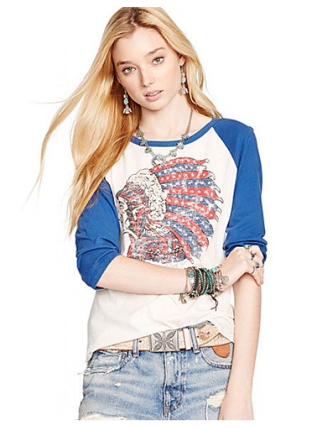 Women's Casual/Daily Street chic Color Block Fashion Sport T-shirt Print Round NeckSleeve Blue Polyester Medium
