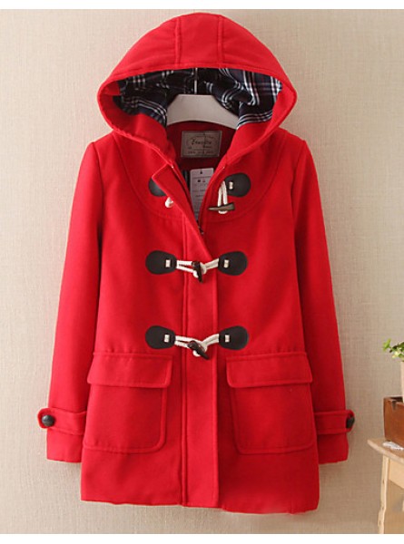 Women's Casual/Daily Simple Coat,Solid Shirt Collar Long Sleeve Winter Red / Beige / Gray Wool Medium