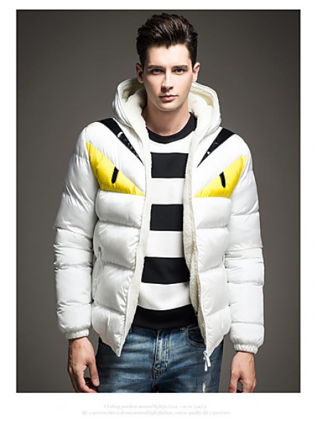 Men's Regular Padded Coat,Polyester / Nylon Patchwork Long Sleeve