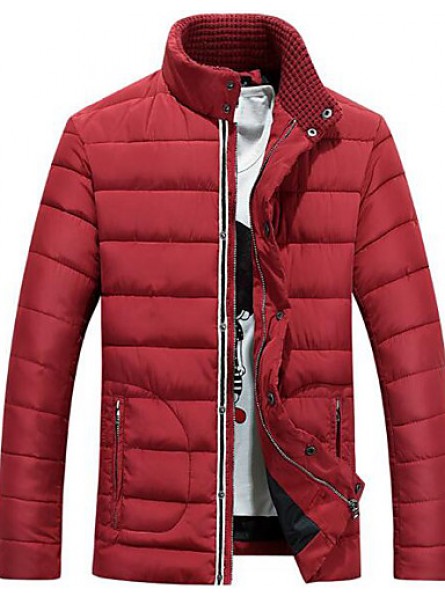 Men's Long Padded Coat,Simple Casual/Daily Solid-Polyester Polyester Long Sleeve Blue / Red / White / Black
