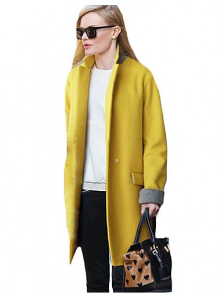 Women's Casual/Daily Simple Coat,Solid Stand Long Sleeve Winter Blue / Yellow Others Thick