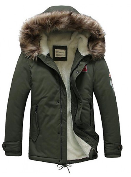 Men's Regular Padded Coat,Simple Casual/Daily Solid-Cotton Cotton Long Sleeve Hooded Green