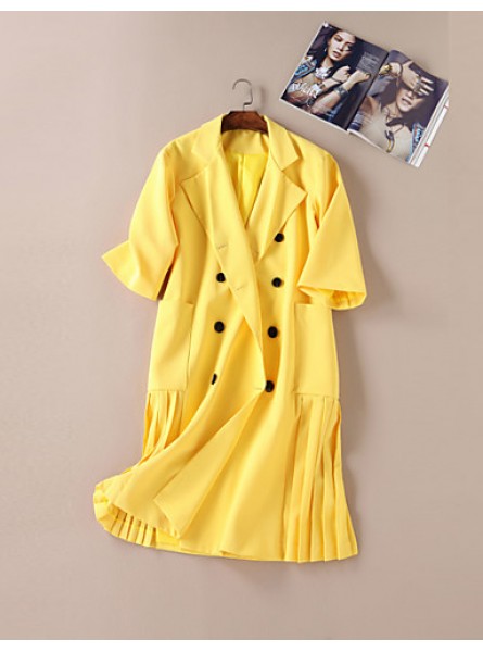 Boutique S Going out / Daily /Street chic / SophisticatedCoat,Solid Peaked Lapel Long Sleeve Winter Yellow