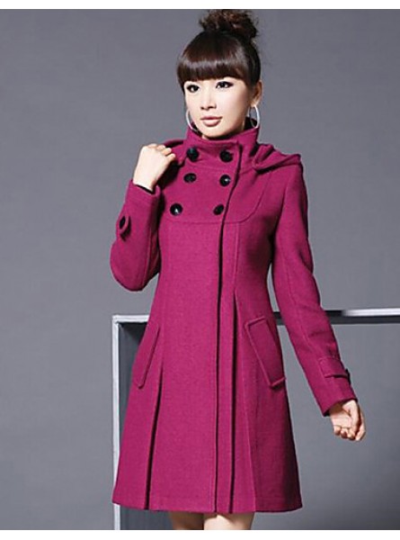 Women's Plus Size Street chic Coat,Solid Hooded Long Sleeve Winter Red / Black / Gray / Green Polyester Thick