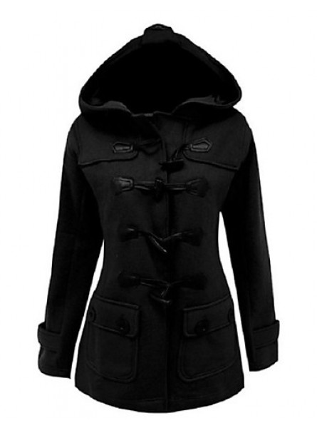 Women's Going out Simple Coat,Houndstooth / Check Shirt Collar Long / Winter Black Wool / Cotton / Polyester Thick