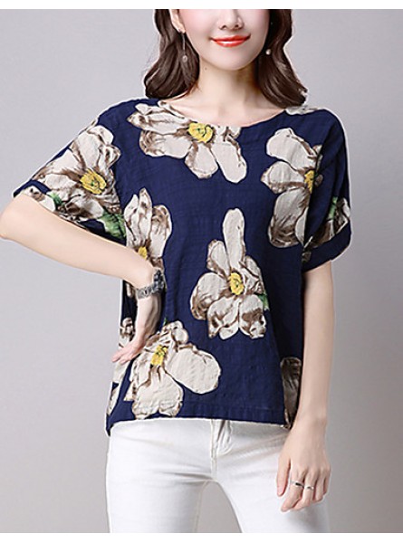 Women's Going out / Casual/Daily Street chic Spring / Summer T-shirt,Print Round Neck Short Sleeve