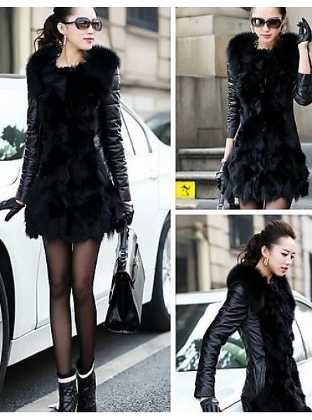 Women's Winter Fox Fur Leather Coat