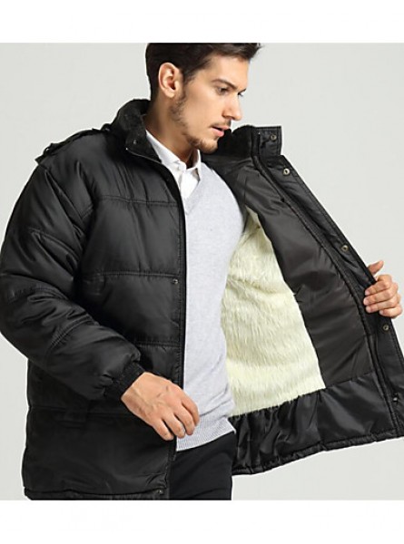 Men's Regular Padded Coat,Simple Casual/Daily Solid-Others Cotton Long Sleeve Black