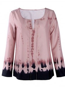 Women's Casual/Daily Vintage Fall T-shirtPrint U Neck Long Sleeve Pink Polyester Medium Print Randomly