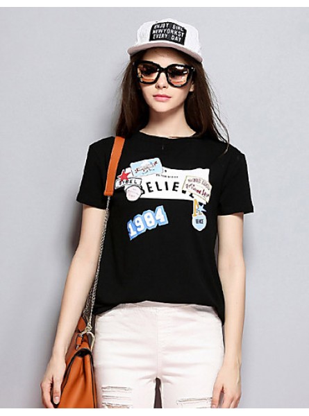 Women's Casual/Daily Simple Spring / Summer T-shirtPrint Round