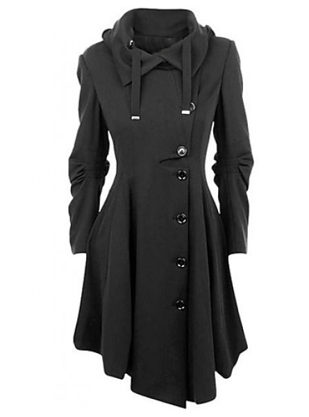 Women's Casual/Daily Simple / Street chic Coat,Solid Shirt Collar Long Sleeve Winter Black Cotton Medium
