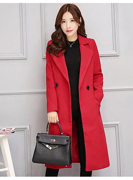 Women's Casual/Daily Simple Slim Large Size Coat,Solid Notch Lapel Long Sleeve Winter