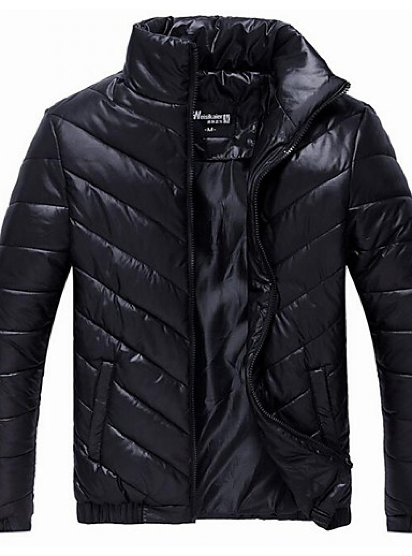 Men's Long Padded Coat,Polyester Solid Long Sleeve