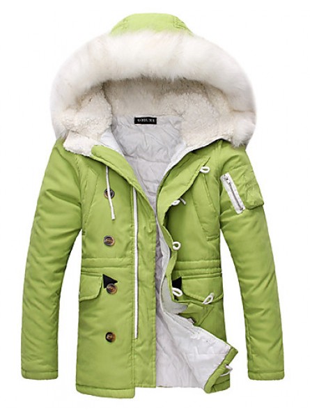 Hot Sale Men's Regular Padded Casual/Daily Solid-Polyester Polyester Long Sleeve Hooded Green