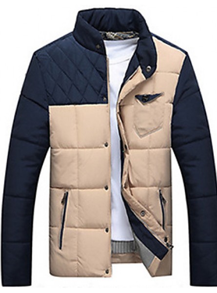 Men's Regular Padded Coat,Cotton Color Block Long Sleeve