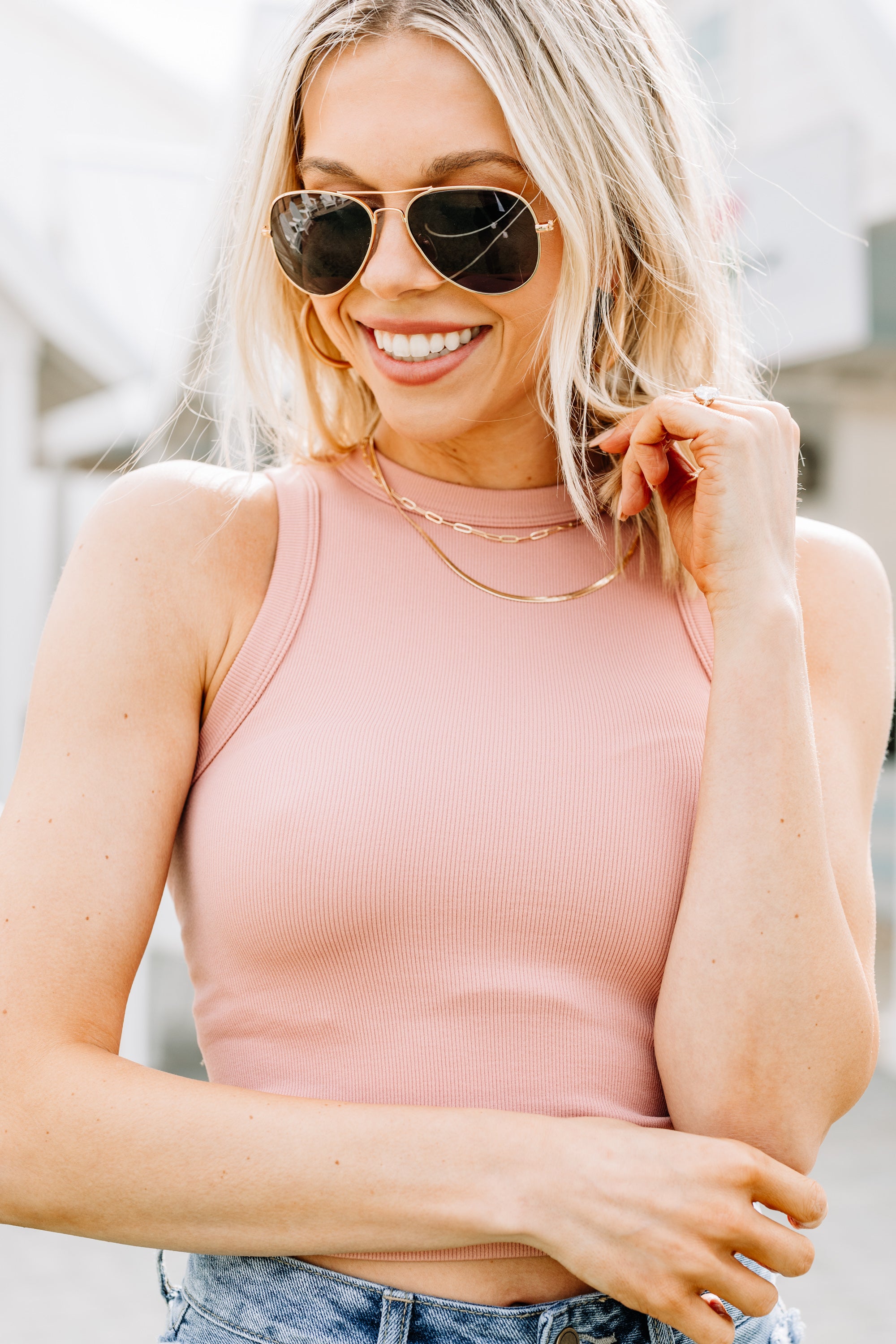 Can't Bring You Down Mauve Pink Ribbed Crop Top