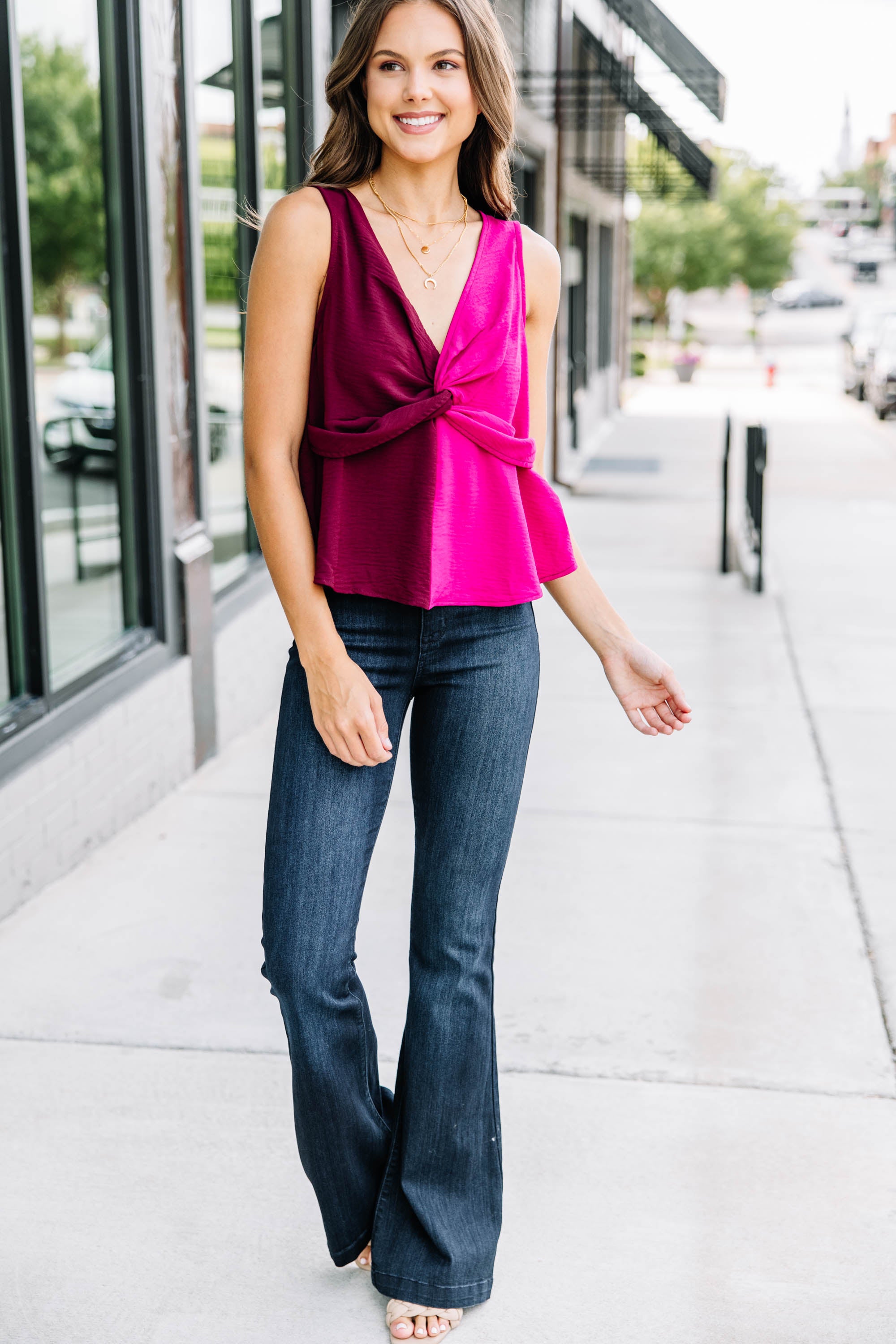 Your Best Interest Fuchsia Pink Colorblock Tank