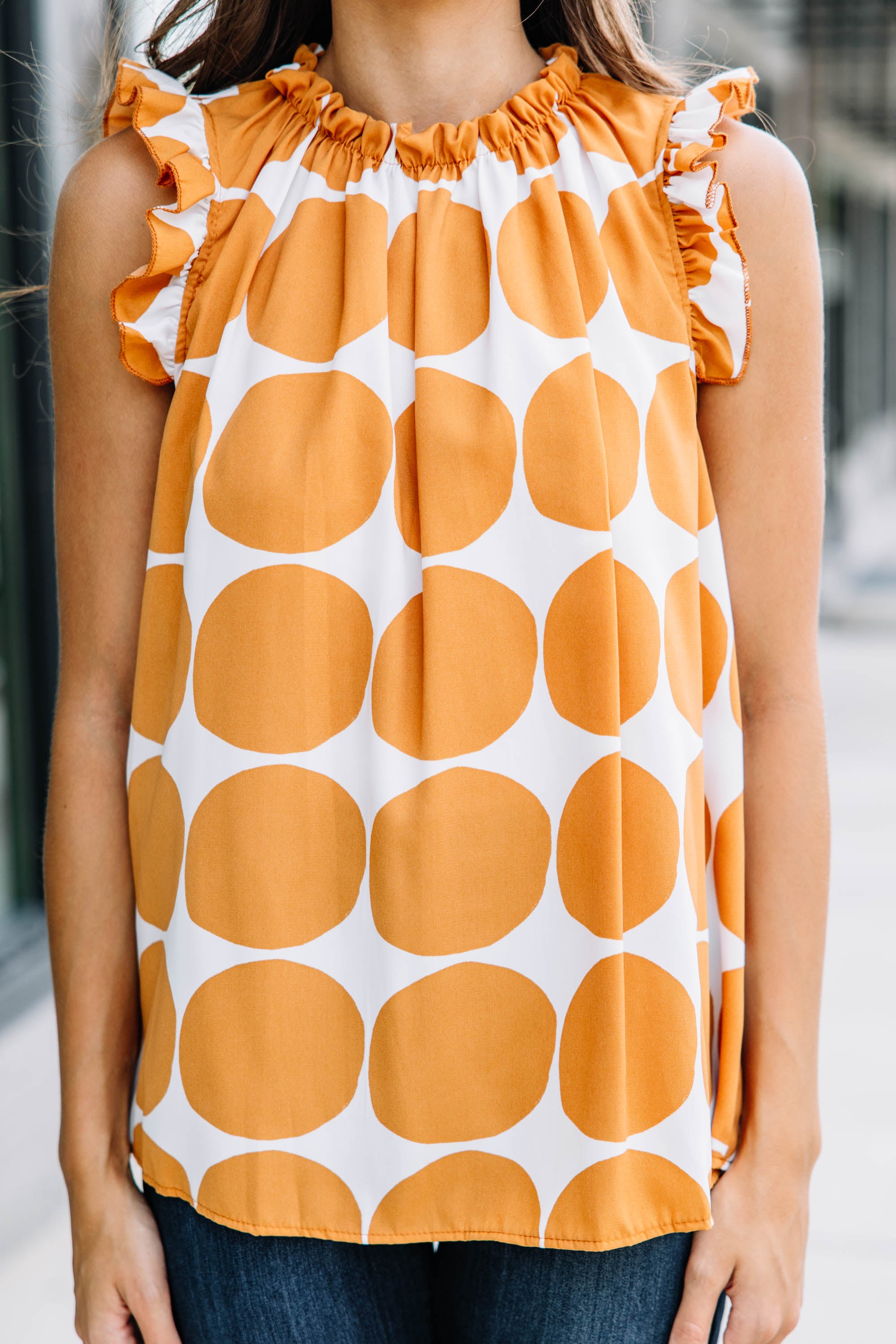 On My Mind Camel Brown Polka Dot Tank