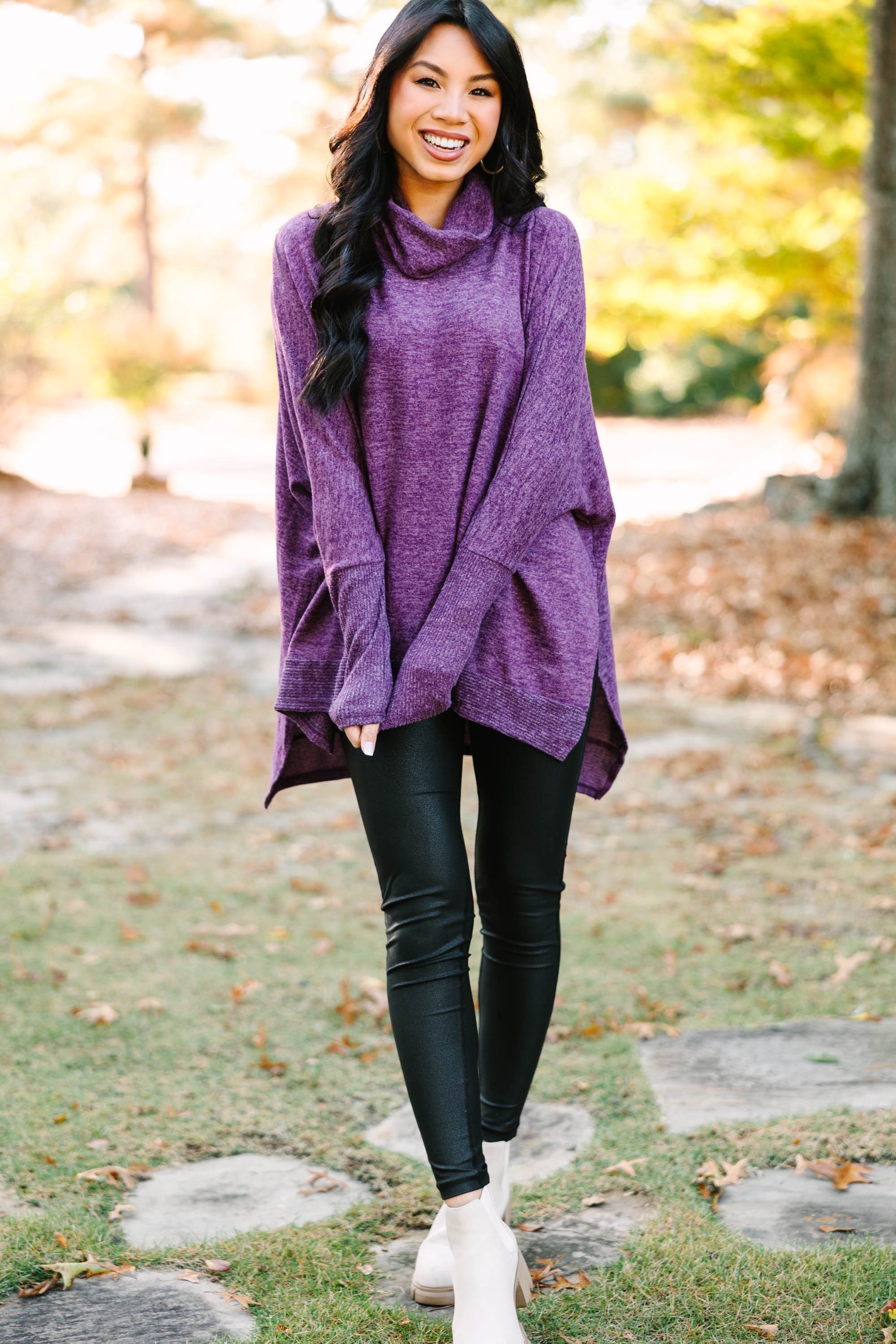 In It For Love Plum Purple Cowl Neck Tunic