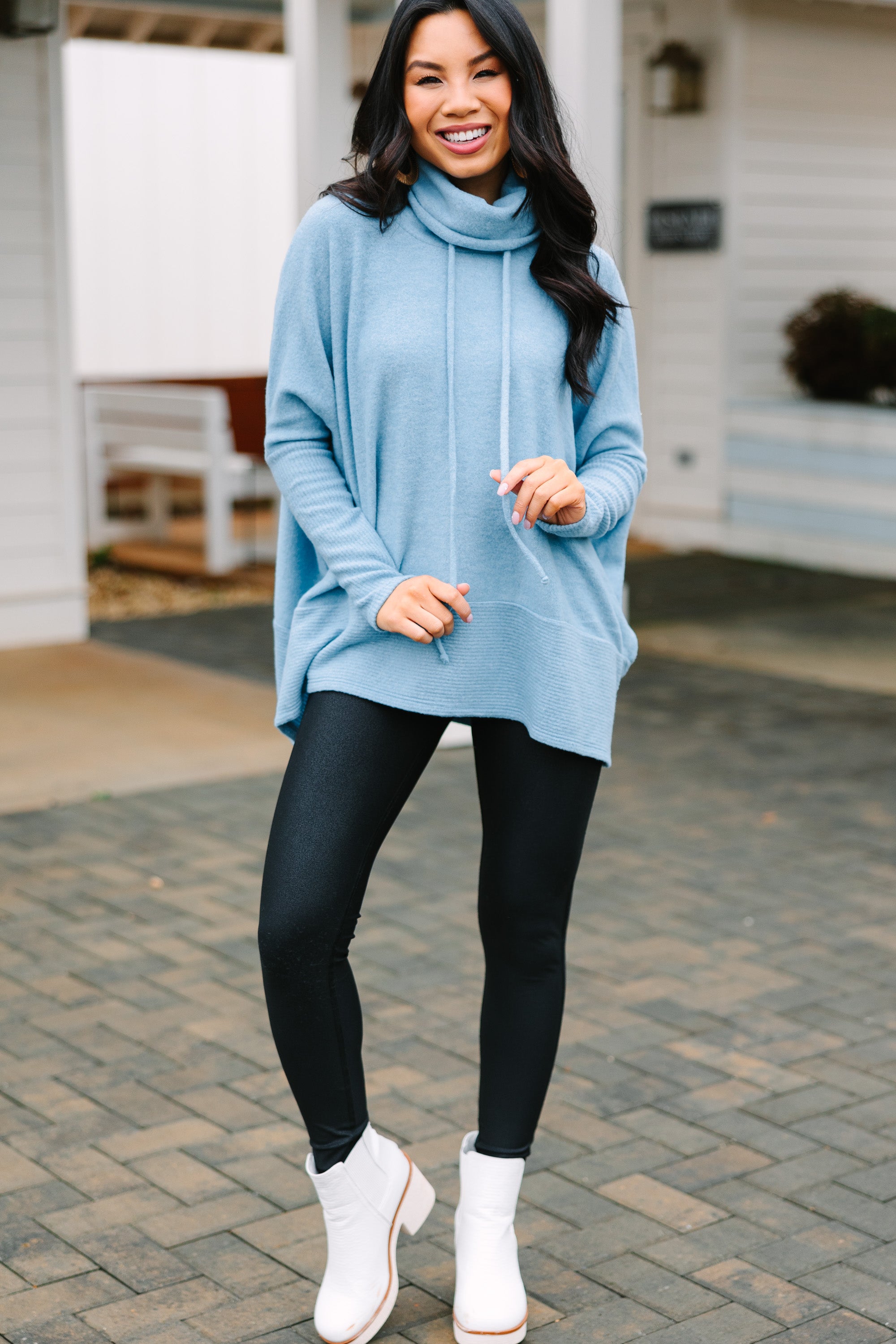 Realized Fun Light Blue Turtleneck Tunic