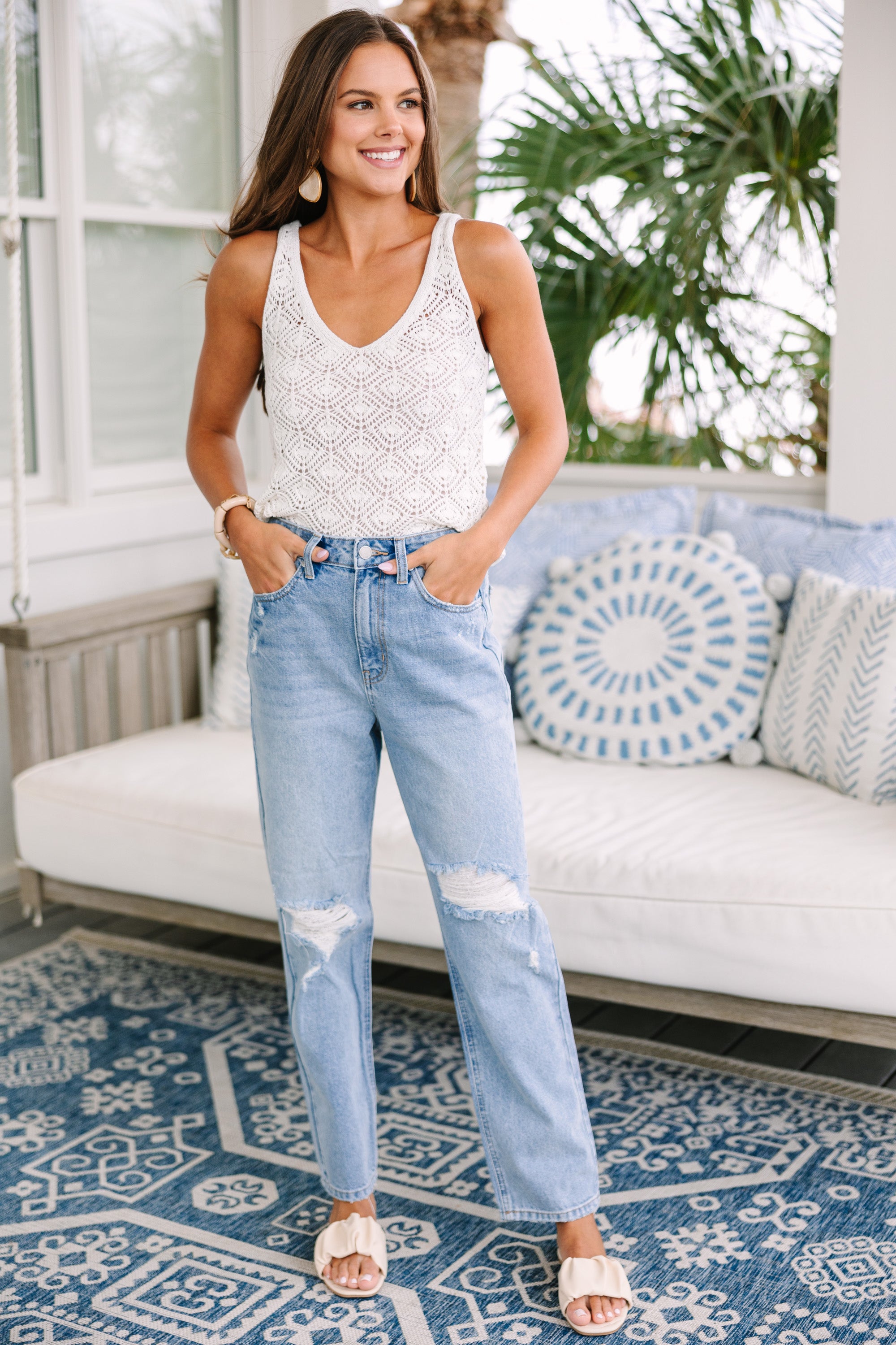 Take A Trip White Crochet Tank