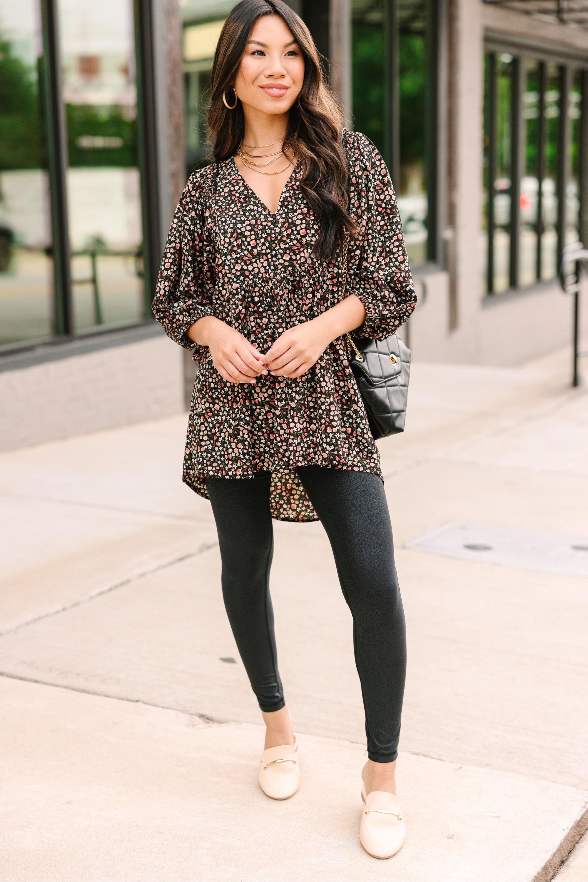 Feeling Wild Black Ditsy Floral Tunic