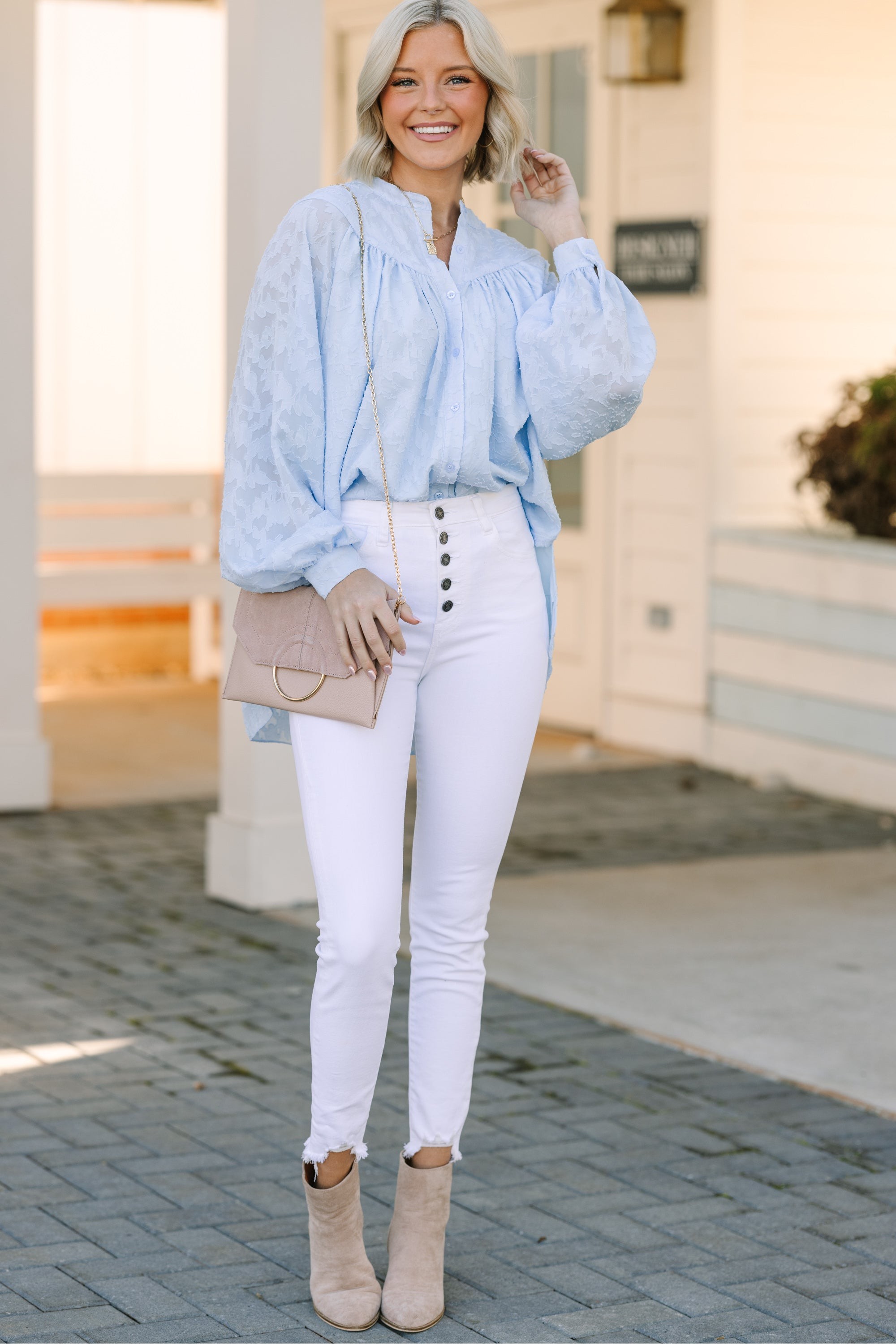 Won't Stop Dreaming Light Blue Lace Tunic